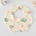 Beige petal-shaped baby bib with cartoon elephant and cherry patterns made of cotton gauze - Gauze Flower Scarf - Colorful Cute Elephant