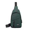 Waterproof dark green oxford chest bag for men with adjustable shoulder strap and zippers - Style 4 (7078) / Dark Green