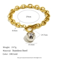 Detail view of 18K gold plated stainless steel bracelet with T-bar clasp and sphere charm - Peanut Charm Bracelet - Two-tone