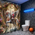 Waterproof polyester Christmas shower curtain featuring Santa riding a unicorn with hooks - 90*180cm / Santa Unicorn Print