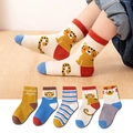 Set of 5 pairs of breathable mesh kids cotton crew socks with various tiger designs - Little Tiger Children's Socks / 3-5 Years (Feet length 13-15cm)
