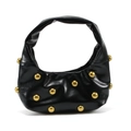 Fashionable black faux leather shoulder bag with gold stud accents and a retro silhouette - Black