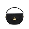 Fashionable black semi-circular hard shell handbag with a gold spherical metal clasp - Black