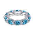 925 Sterling silver ring with oval blue zircon stones and micro-pave diamonds - US Size 6 / Luxury Blue Oval Eternity Style (TL-528)