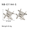 Detail view of silver geometric earrings with central sphere showing 2.5cm height - Silver Geometric Round Ball Style (NB-E1144-S) / 18K Gold