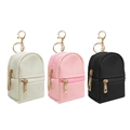 Mini PU leather backpack coin purse keychains in cream, pink and black with quilted patterns - 3 Pack (Black/Pink/Beige)