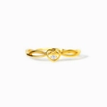 Gold heart ring with a central white diamond and interlaced band on white background - US Size 6 / Gold