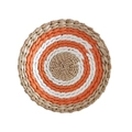 Decorazione murale boho intrecciata a mano con motivi circolari in arancione e bianco - 25cm / Decorazione da Parete Intrecciata Mista Stile Q