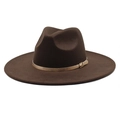 Detail of dark brown wool fedora with 9.5cm wide brim and thin leather band with buckle - M (56-58cm) / Dark Coffee