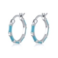 Macro detail of sky blue enamel bamboo earrings with S925 silver needles and white zircons - Blue Silver