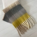 Écharpe à carreaux style cachemire à rayures beige, gris, jaune moutarde et franges - Carreaux Jaune Gris