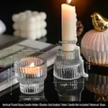 Modern vertical ribbed glass candle holder with dual-end design for tapered and tea light candles - Ribbed Glass Candle Holder (Double-End Use)
