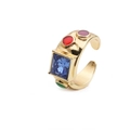Boheemse verstelbare 18K vergulde ring met grote blauwe zirkoon en edelstenen - Verstelbaar Open / Blauw