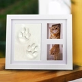 White wooden DIY pet paw print photo frame kit with clay impression and photo slots - Classic / White