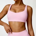 Women's pink shockproof yoga sports bra and high-waist leggings fitness set - S / Sakura Pink