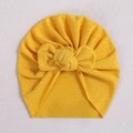 Gelbe Strickmütze für Babys mit großer Schleife und atmungsaktiver Netzstruktur - Gelb (#4)
