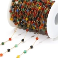 DIY gold plated stainless steel chain with colorful natural stone beads on a white spool - 0.8mm Gold Chain 4.5mm Mixed Colors 02