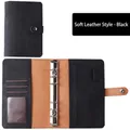 A6 Macaron soft black leather binder with 6 rings, card slots and snap button closure - Classic Black Shell
