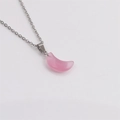 Minimalist silver chain necklace featuring a pink crescent moon tiger eye pendant - Pink
