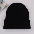 Classic solid black knit beanie hat made of warm acrylic material for winter - Adult 56-60cm / Black