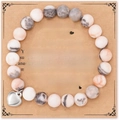 Natural stone beaded bracelet with heart charm on a wedding gift card for Mom - Pink Zebra + Mom2 Card