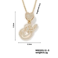 Gold plated S-letter and heart pendant necklace with dimensions and white zircons - Cursive Letter S Style (N00203J-X--S)