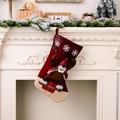 Large dark red Christmas stocking with plush reindeer doll and white snowflakes - Dark Red Reindeer