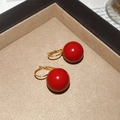 Close-up of luxury gold-plated leverback earrings with glossy red resin sphere drops - 1# Single Bead Clip-On - Red