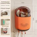 Orange wall-mounted cutlery holder with dust cover and hooks for kitchen tools - Wall-mounted / Vibrant Orange