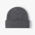 Deep grey double-layer merino wool knitted beanie with ribbed texture and folded cuff - One Size / Dark Gray