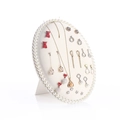 Oval beige jewelry display stand with pearl trim and support back for earrings - Small / Off-white Linen