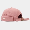Close-up of pink docker hat featuring fox embroidery and adjustable metal buckle strap - Adjustable / Dusty Pink