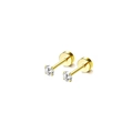 Minimalist 4mm gold round disk stud earrings with clear zircon stones on a white background - One Pair / Round Zirconia (LA111304-G 3mm White CZ)