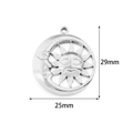Macro detail of sun and moon face pendant showing 25mm x 29mm size and steel texture - Sunflower Moon / 2 Pcs/Set / Steel
