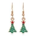 Close-up of gold Christmas tree earrings with green enamel and a red star detail - Christmas Tree #3
