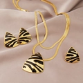 Golden titanium jewelry set with zebra pattern triangle necklace and earrings - Necklace + Earrings + Ring Set