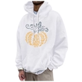 White fleece drawstring hoodie with orange pumpkin graphic for Thanksgiving holiday - S / White Scroll Pumpkin (51)