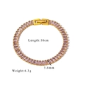 Detailweergave van 18K vergulde tennisarmband met roze zirkoon, 16cm lengte - Gouden Basis / Roze Zirkonia