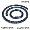 Conjunto de collar y pulsera cubanos en acero de titanio negro con cadena de eslabones - Collar de 12mm / Negro