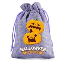 Close-up of purple burlap Halloween gift bag with pumpkin and textured linen weave - 10*14cm / Light Purple