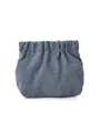 Close-up of gray-blue corduroy pouch featuring drawstring closure and soft ribbed texture - Blue