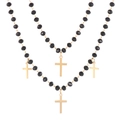 Collana a due strati di perline nere con croci dorate e stile rosario gotico elegante - Stile Croce a Doppio Strato (KN236495-MW)