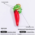 Red chili pepper charm pendant in 18k gold plated stainless steel with dimensions - Red-Green Chili Pendant (PJ91239) / 2 Pcs/Set / Red