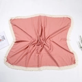 Coral pink multi-layer cotton gauze baby swaddle blanket with white fringe tassels - 100*120 cm / Dusky Pink