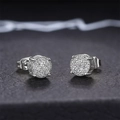 Close-up of hip hop silver stud earrings with micro-paved sparkling cubic zirconia - White Gold Full Diamond Round Stud Earrings Led-149