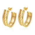 Elegantes pendientes de aro dorados de doble capa trenzada con banda interior pulida - Pendientes en Forma de C (MS-826 Pendientes) / Dorado