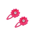 Par de pinzas para el cabello de flor de tela rojo rosa con strass para niñas - Rosa Rojo