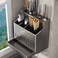 Portaposate da cucina a parete grigio canna di fucile, dimensioni 18x19,2x10cm - Doppio Uso a Parete/Appoggio / Taglia Standard - Acciaio Inox Grigio Fucile
