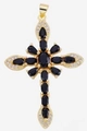 Gold plated cross pendant set with black oval stones and white zircon accents - Style 85/Gold Black Oval Pave Cross