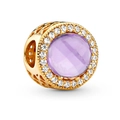 Exquisite gold round charm with purple gemstone and zircon accents for DIY jewelry - Purple/Gold